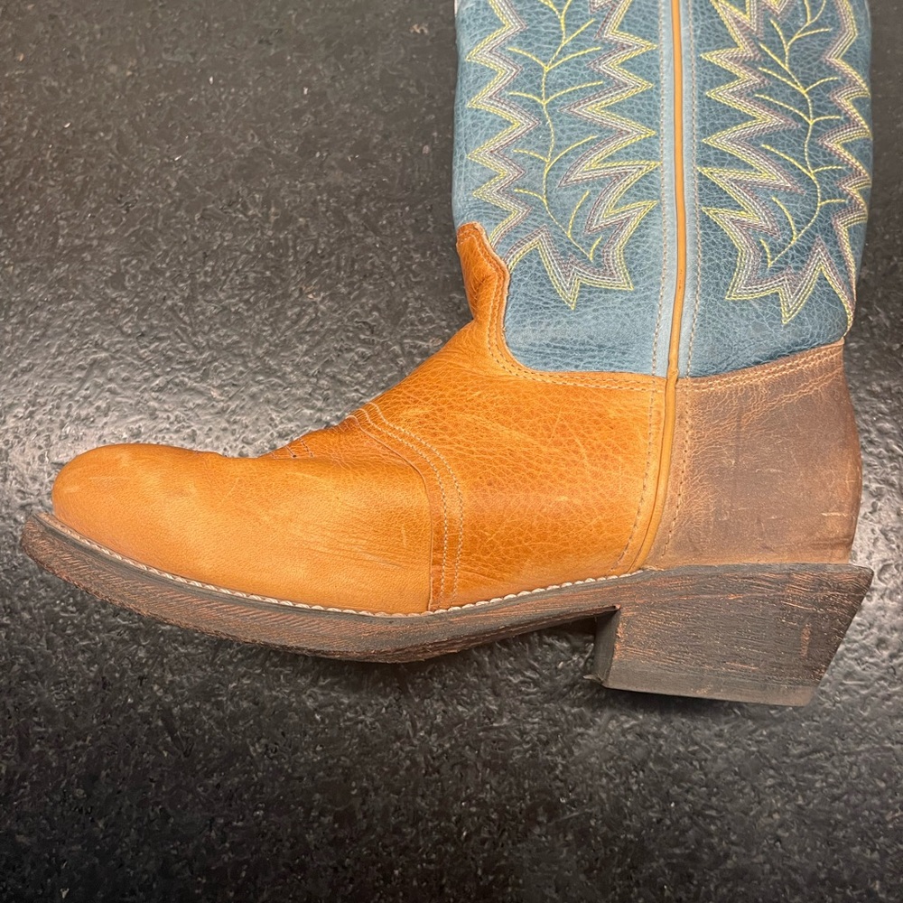 Double H Tan, Brown and teal Leather Cowboy Boots - Picture 6 of 9